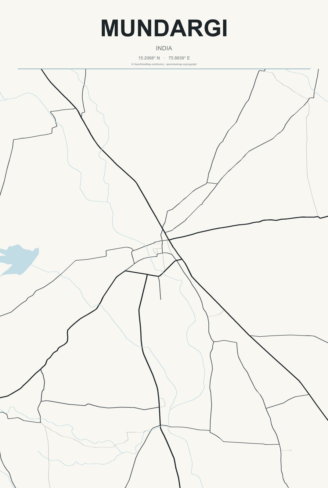 Mundargi, India City Map Aluminum Sign in Headline Atlas style