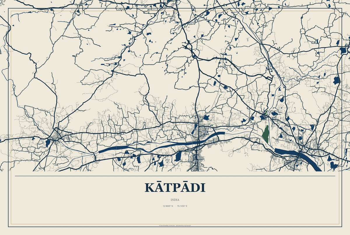 Kātpādi, India City Map Aluminum Sign in Coastal Cutout style