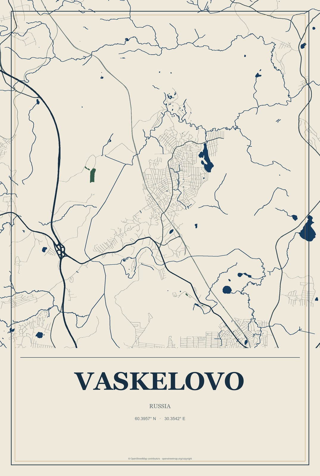 Vaskelovo, Russia City Map Aluminum Sign in Coastal Cutout style