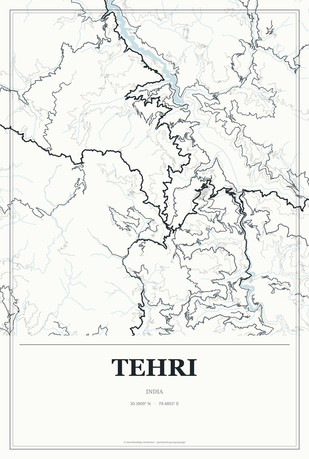 Tehri, India City Map Aluminum Sign in Gallery Air style
