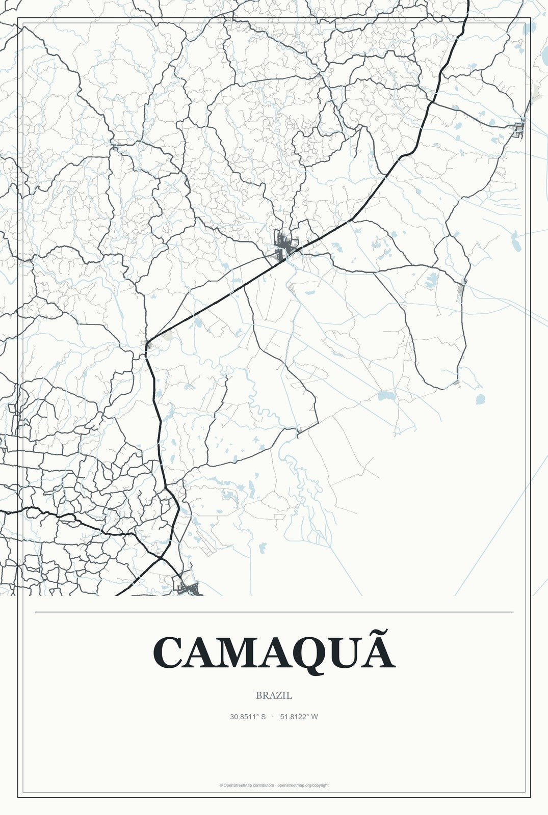 Camaquã, Brazil City Map Aluminum Sign in Gallery Air style
