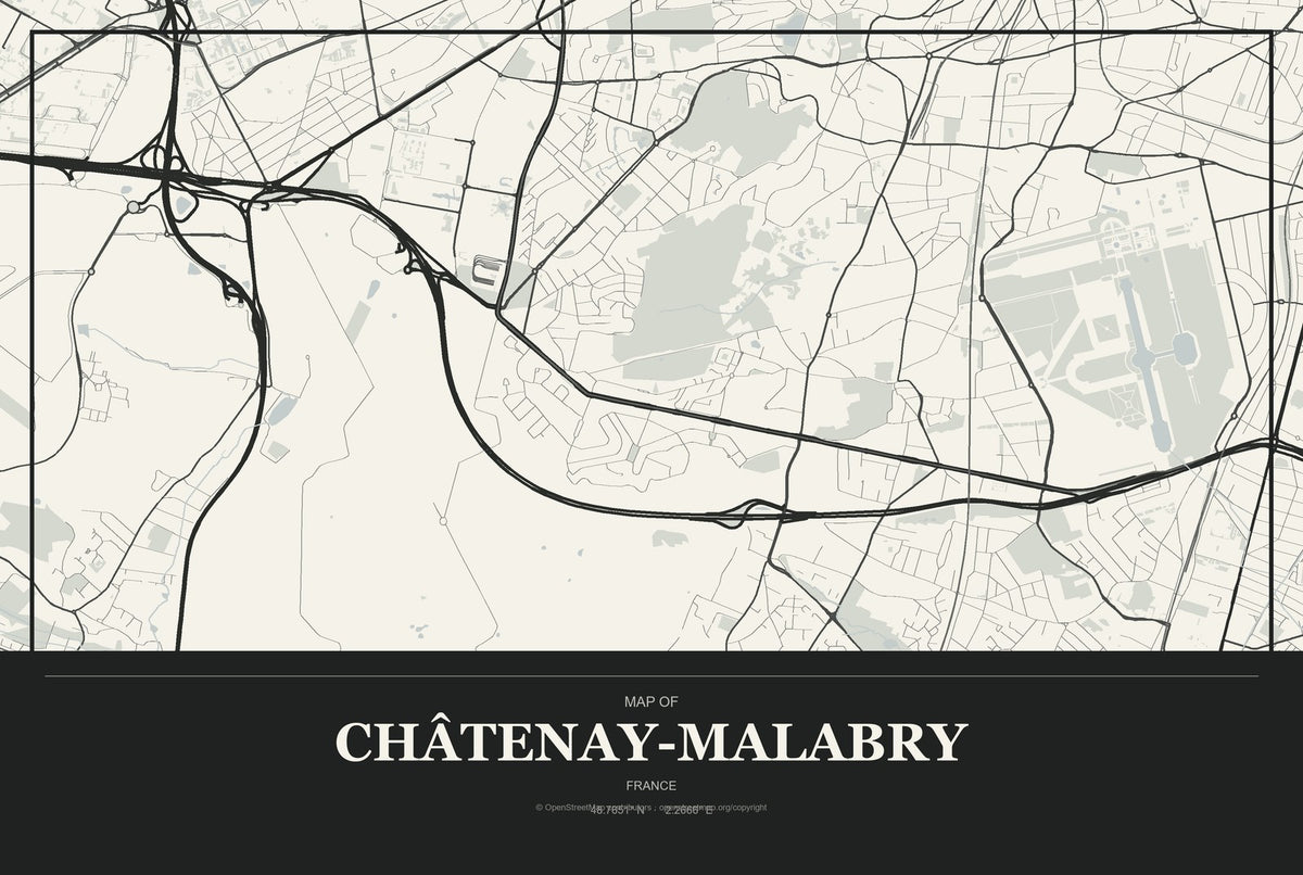 Châtenay-Malabry, France City Map Aluminum Sign in Museum Plaque style