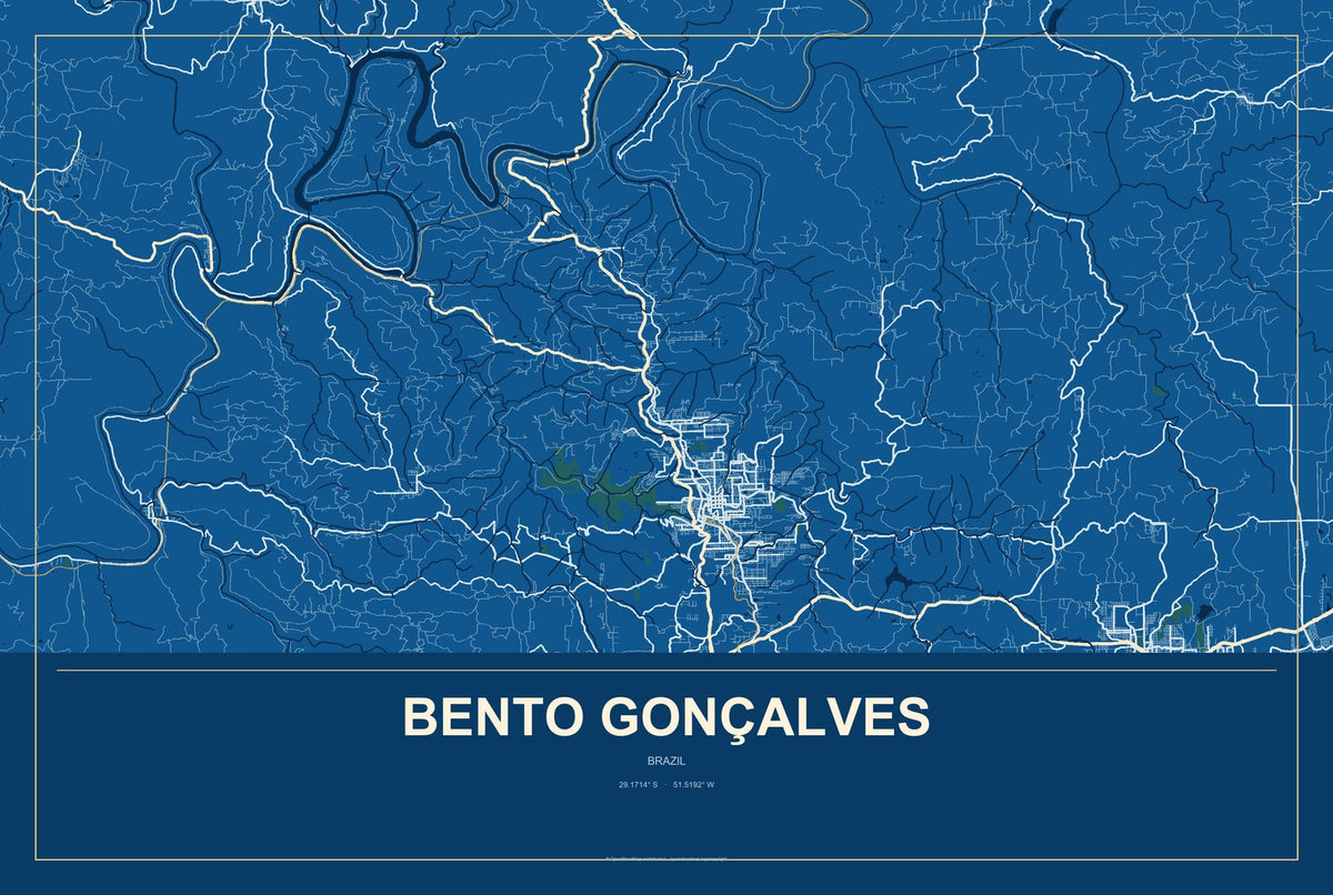 Bento Gonçalves, Brazil City Map Aluminum Sign in Harbor Cobalt style