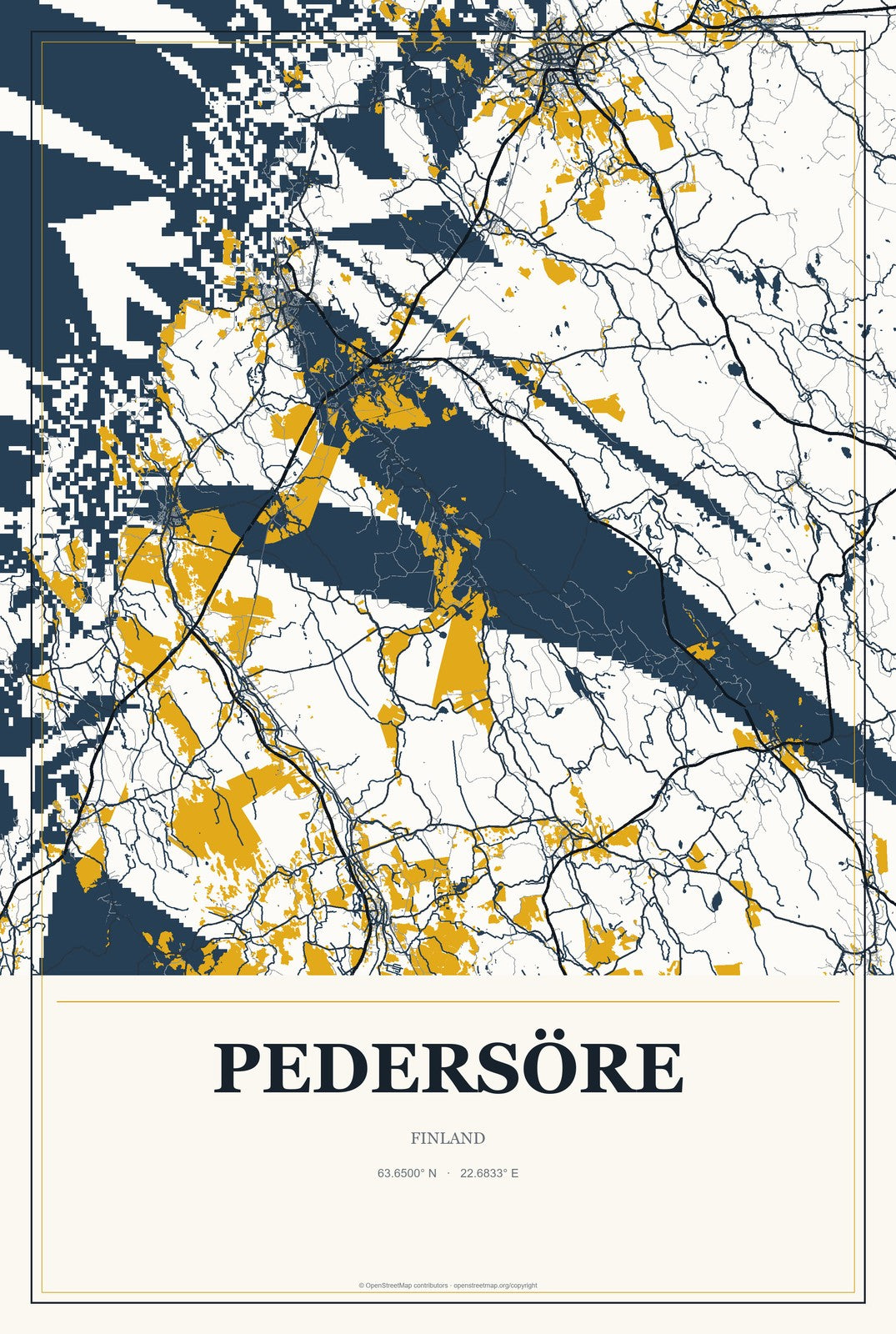 Pedersöre, Finland City Map Aluminum Sign in Citrine Modern style
