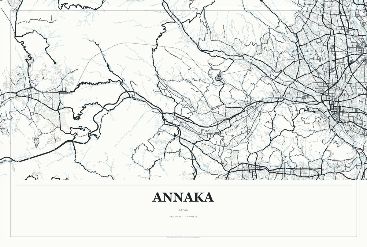 Annaka, Japan City Map Aluminum Sign in Gallery Air style