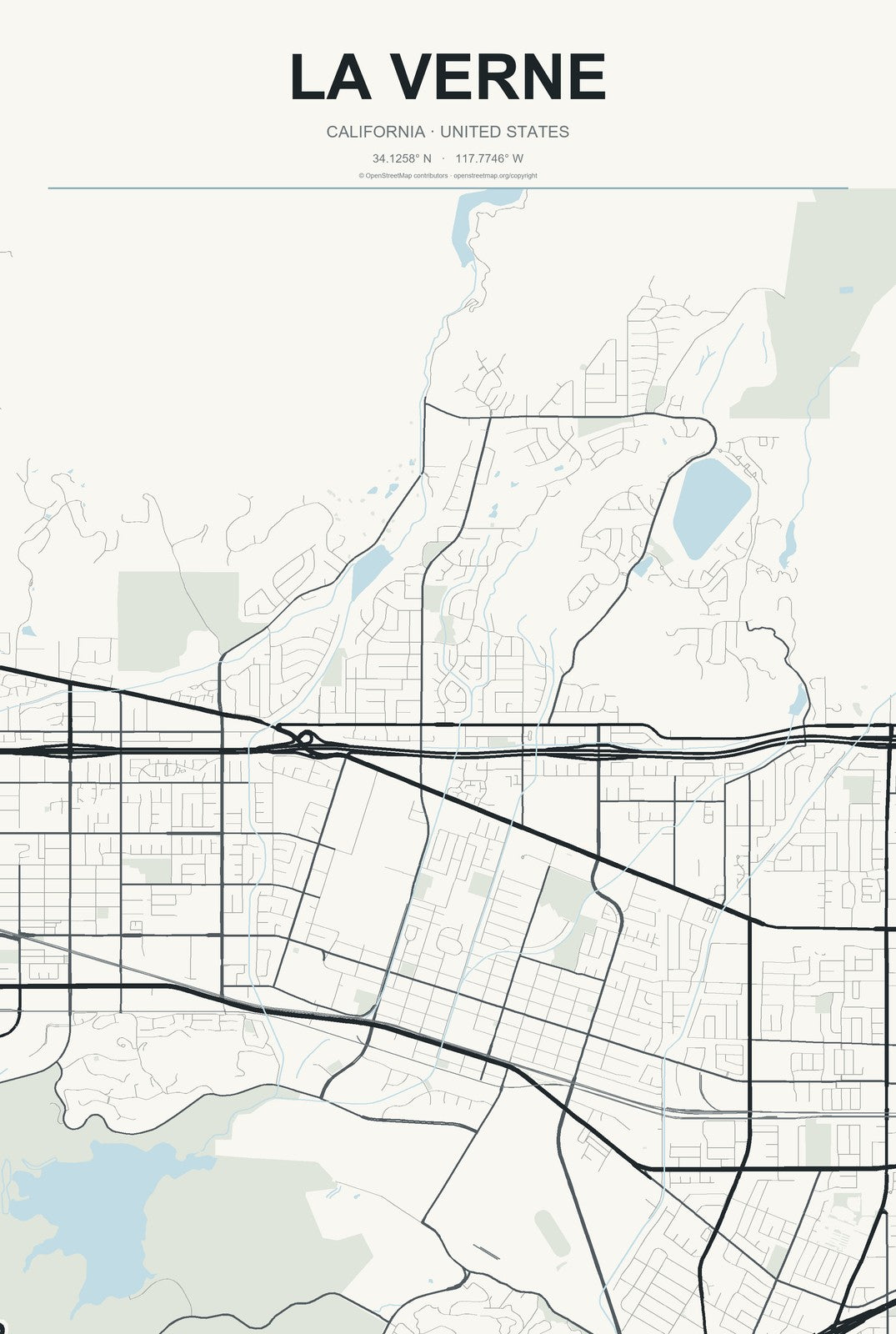 La Verne, California City Map Aluminum Sign in Headline Atlas style