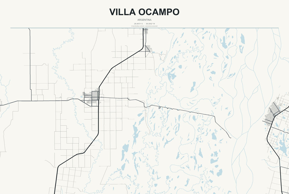 Villa Ocampo, Argentina City Map Aluminum Sign in Headline Atlas style