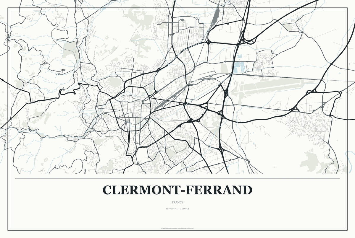 Clermont-Ferrand, France City Map Aluminum Sign in Gallery Air style