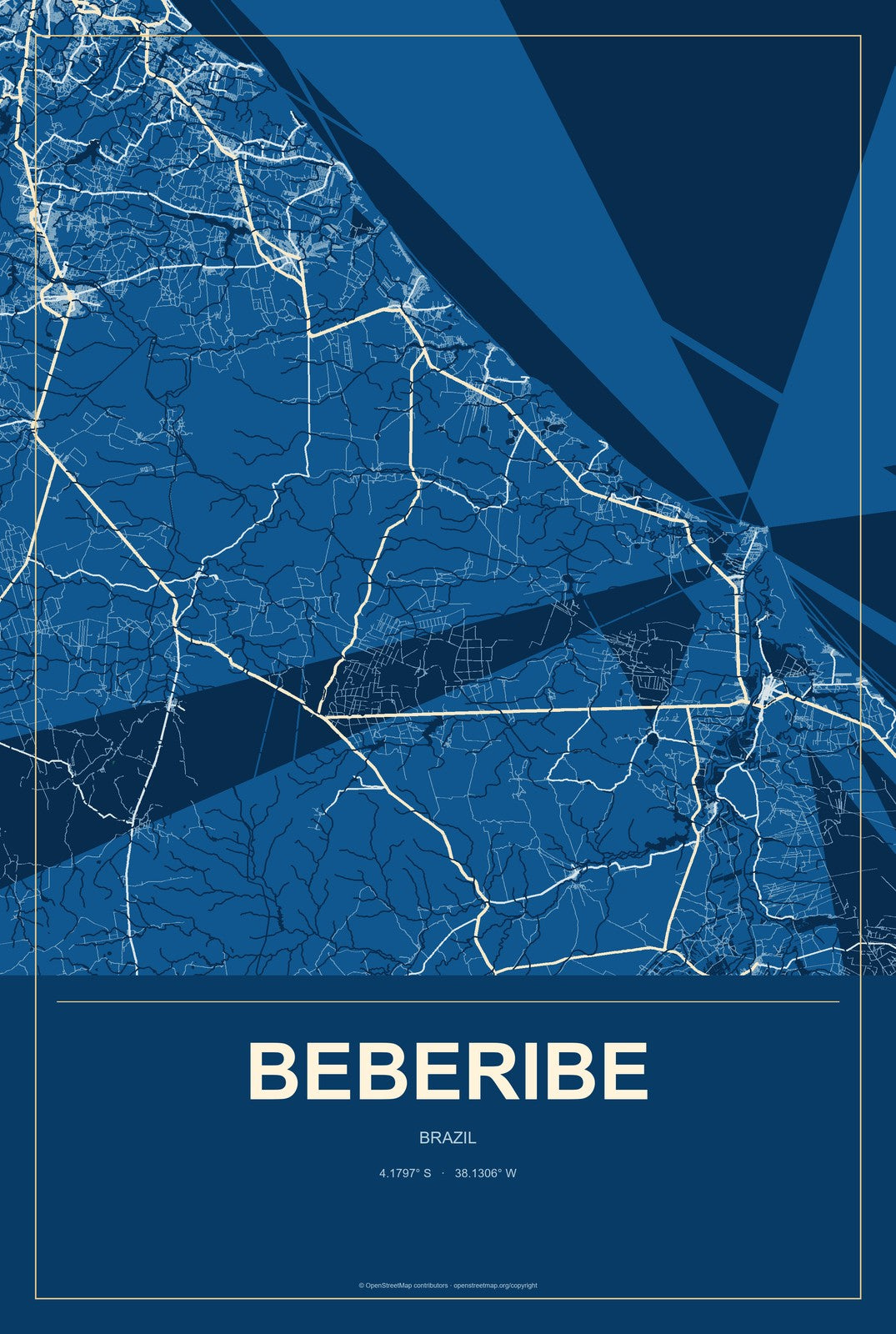 Beberibe, Brazil City Map Aluminum Sign in Harbor Cobalt style