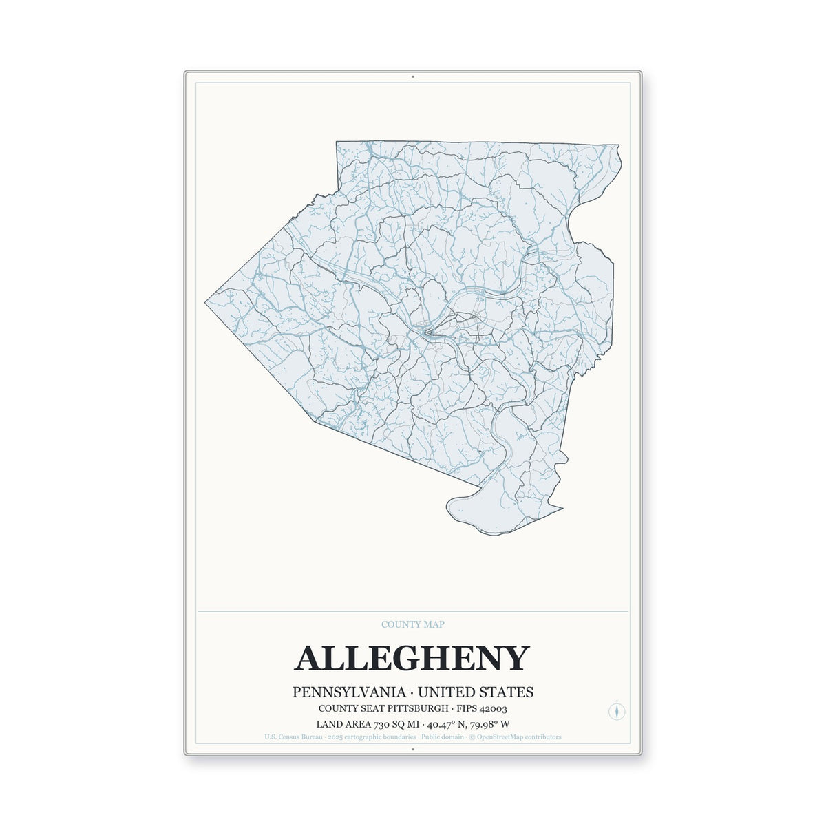 Allegheny County, Pennsylvania Map Aluminum Sign in Gallery Air style