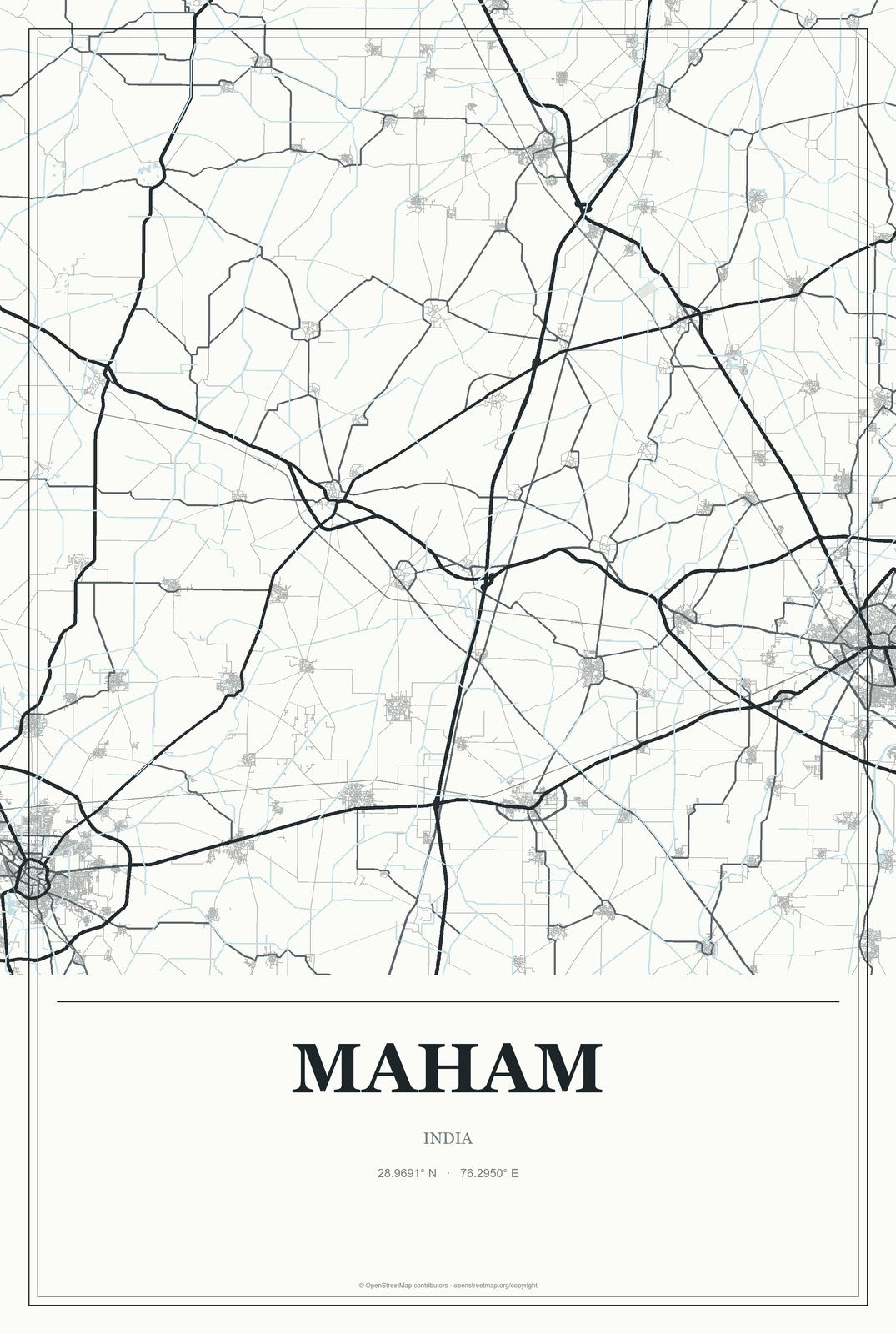 Maham, India City Map Aluminum Sign in Gallery Air style