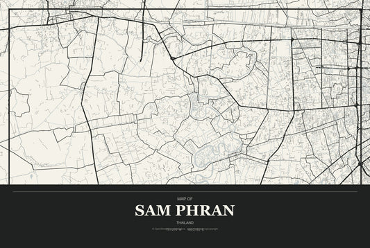 Sam Phran, Thailand City Map Aluminum Sign in Museum Plaque style