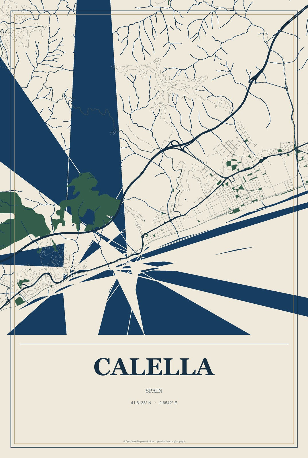 Calella, Spain City Map Aluminum Sign in Coastal Cutout style