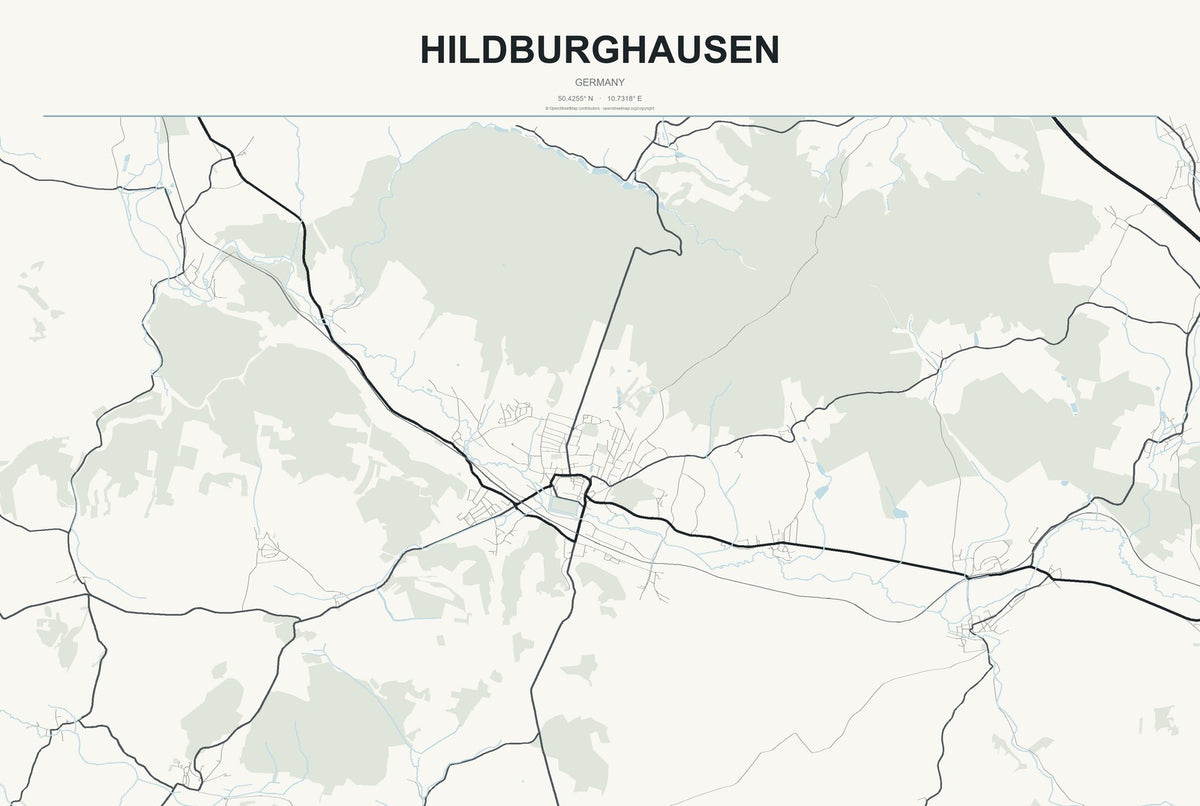 Hildburghausen, Germany City Map Aluminum Sign in Headline Atlas style