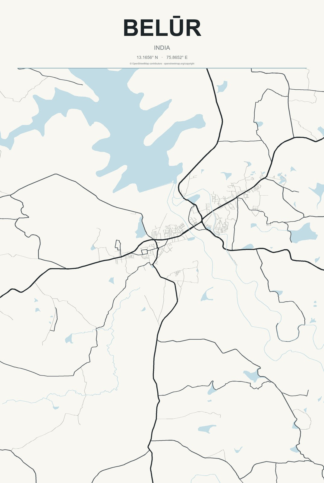 Belūr, India City Map Aluminum Sign in Headline Atlas style