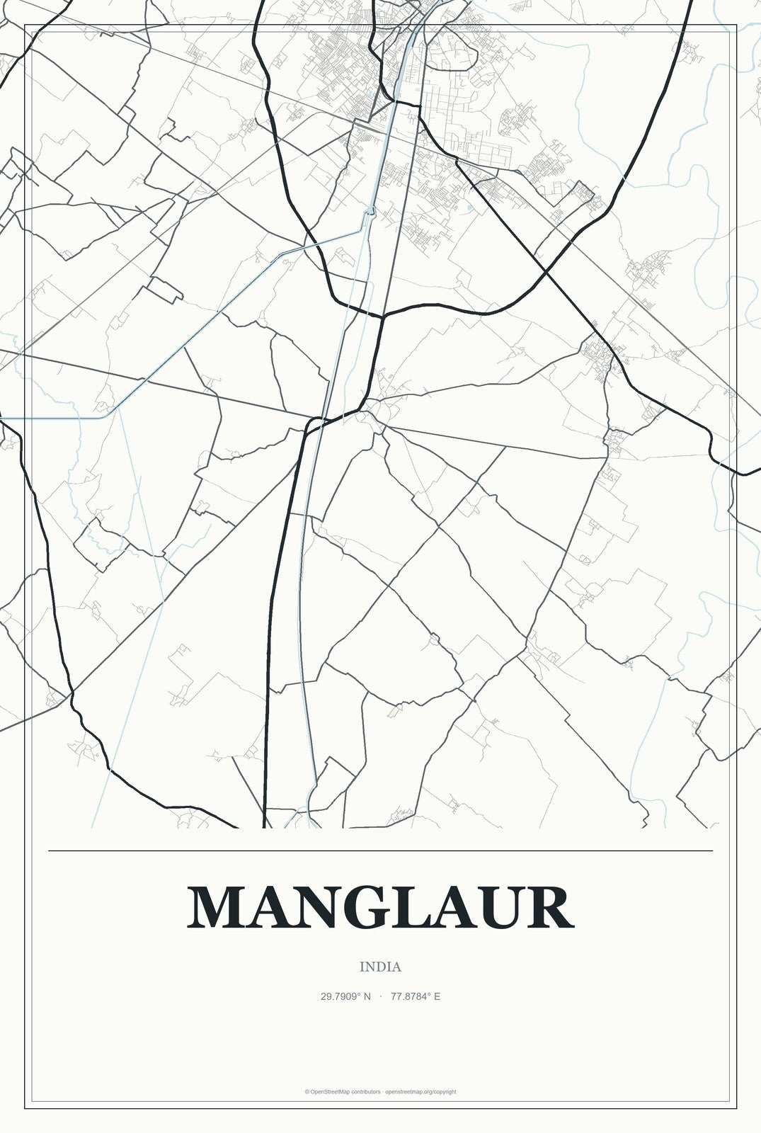 Manglaur, India City Map Aluminum Sign in Gallery Air style