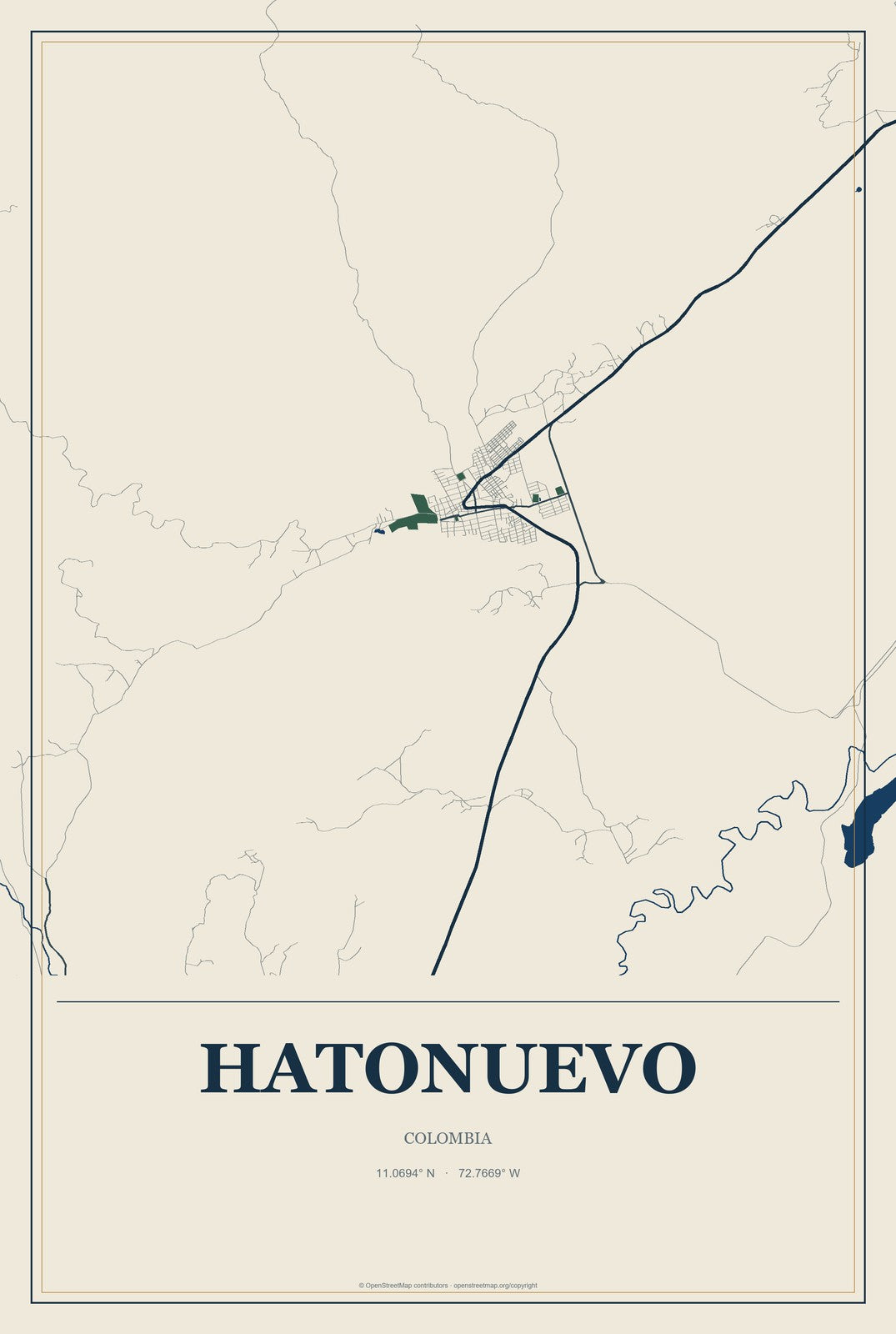 Hatonuevo, Colombia City Map Aluminum Sign in Coastal Cutout style