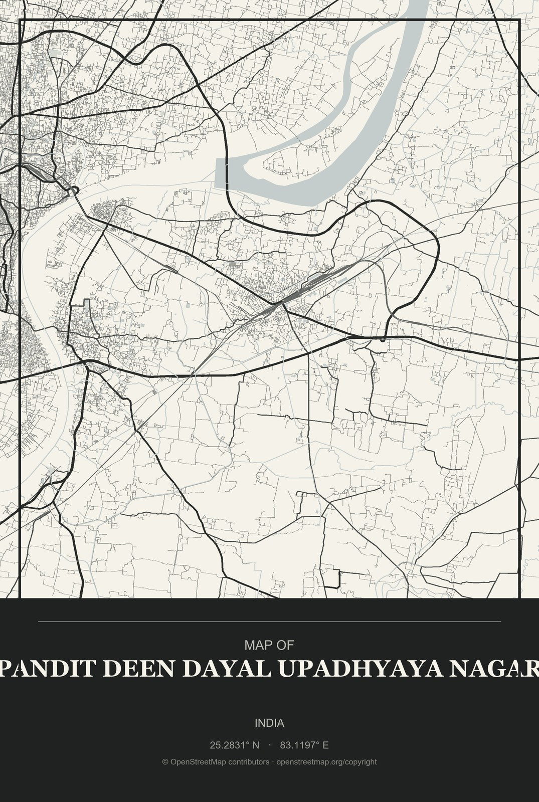 Pandit Deen Dayal Upadhyaya Nagar, India City Map Aluminum Sign in Museum Plaque style