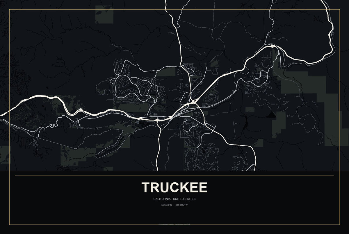 Truckee, California City Map Aluminum Sign in Metropolitan Noir style