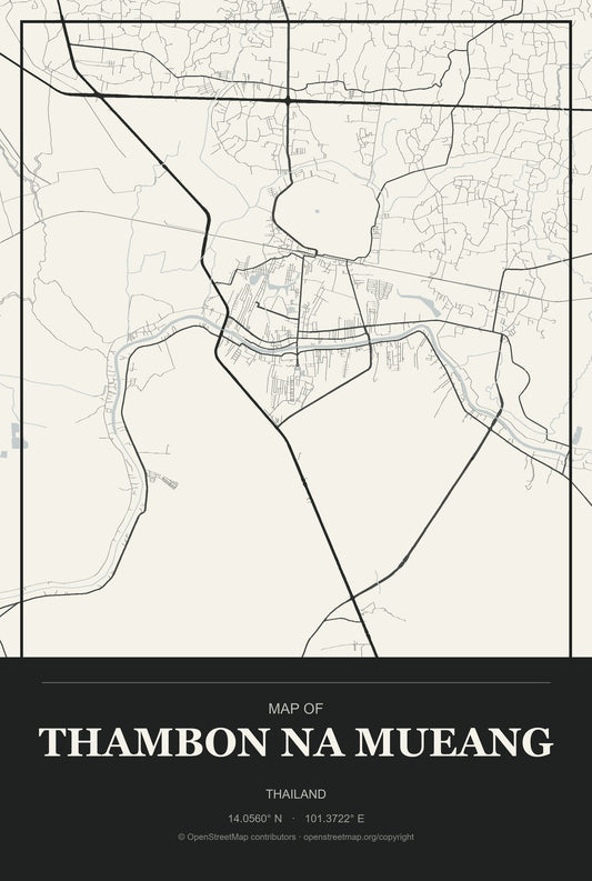 Thambon Na Mueang, Thailand City Map Aluminum Sign in Museum Plaque style