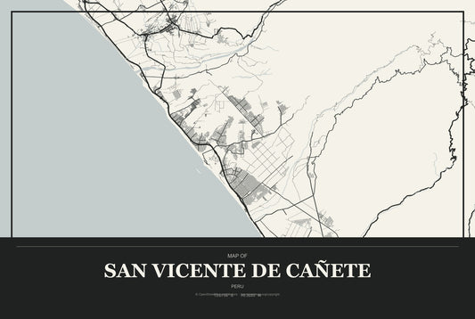 San Vicente de Cañete, Peru City Map Aluminum Sign in Museum Plaque style