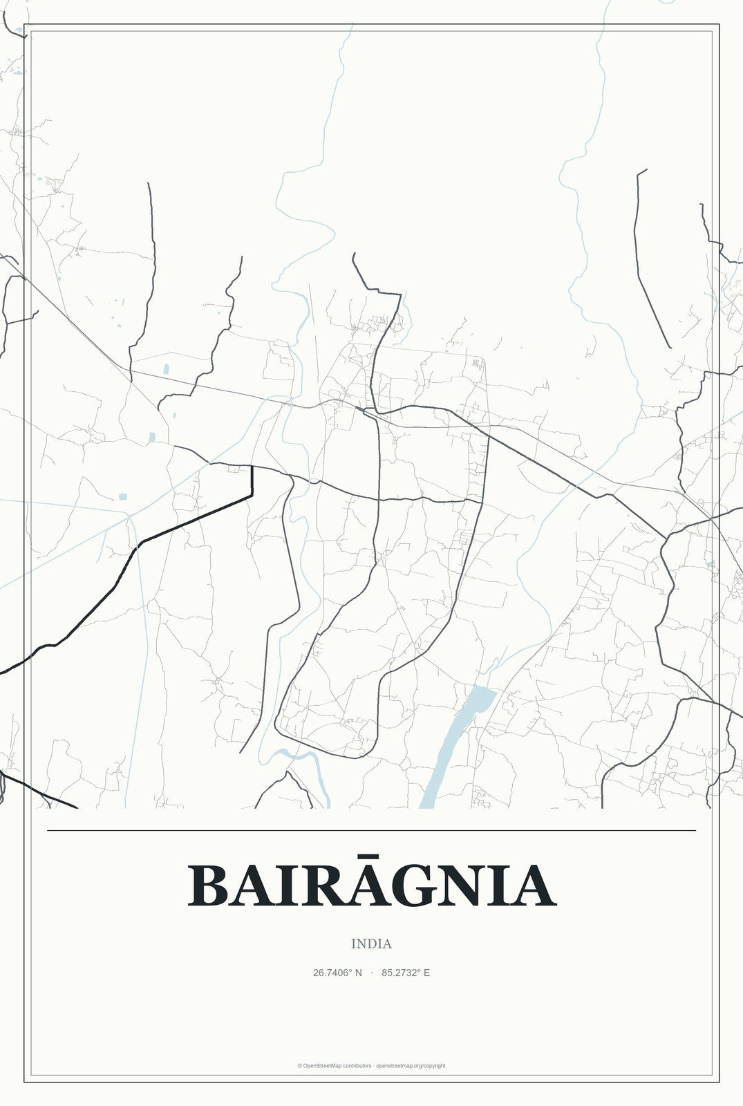 Bairāgnia, India City Map Aluminum Sign in Gallery Air style