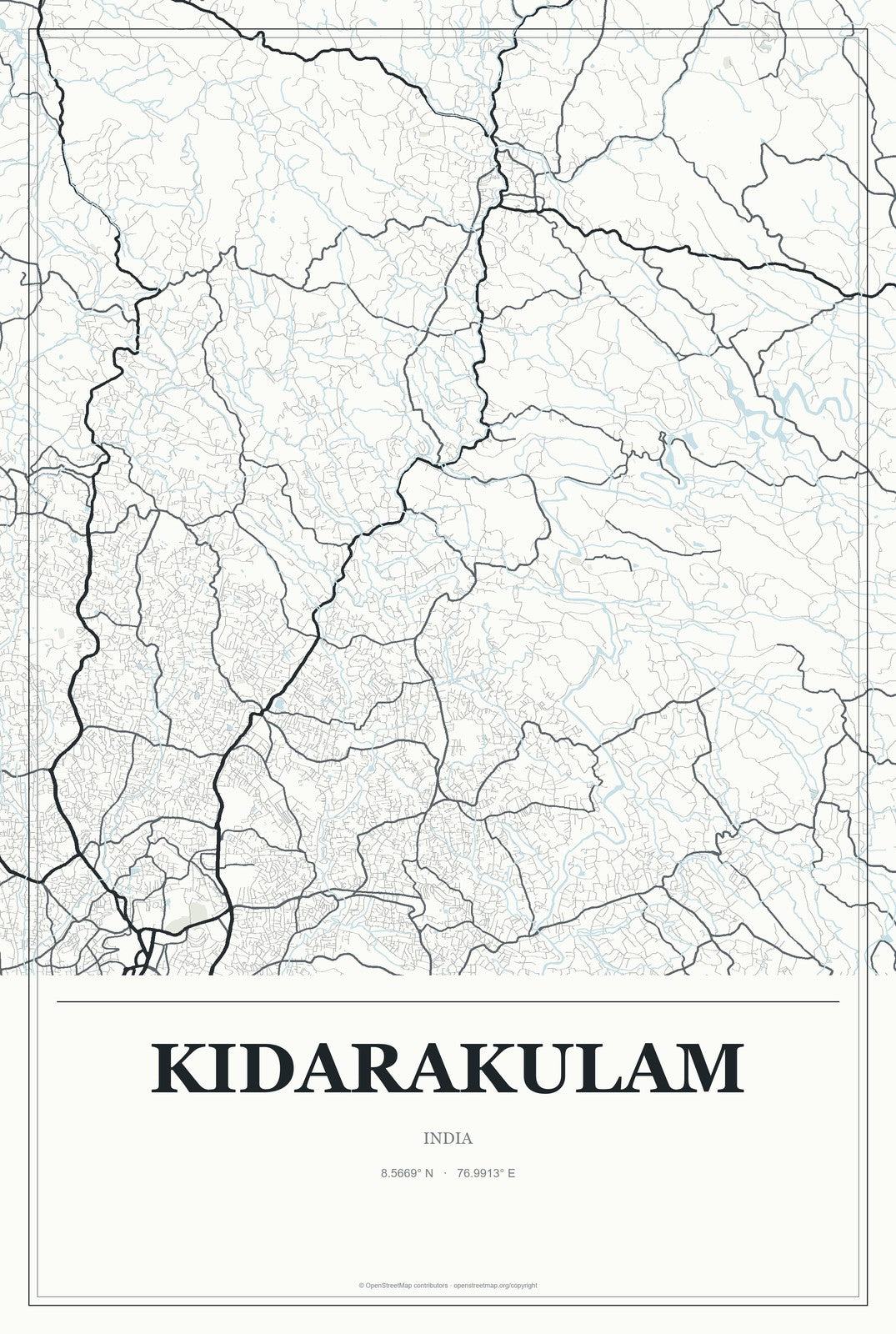 Kidarakulam, India City Map Aluminum Sign in Gallery Air style