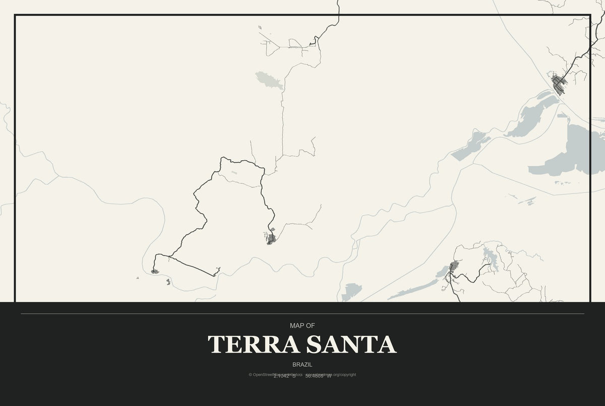 Terra Santa, Brazil City Map Aluminum Sign in Museum Plaque style