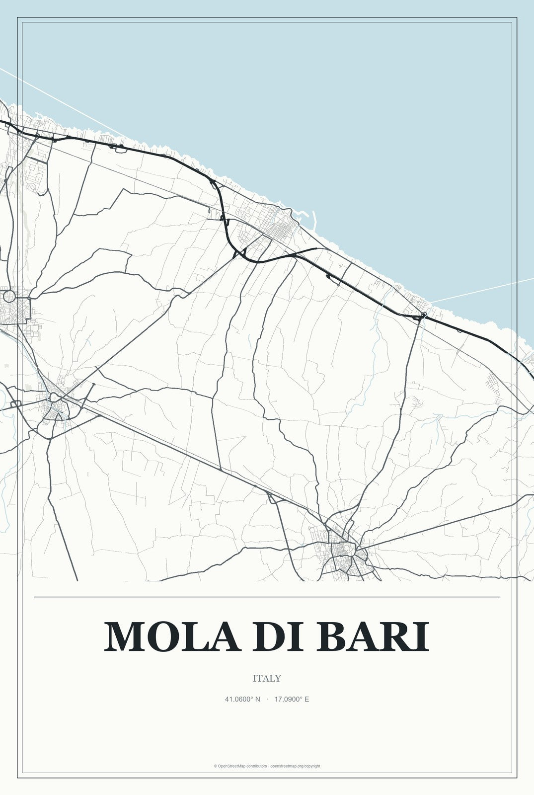 Mola di Bari, Italy City Map Aluminum Sign in Gallery Air style