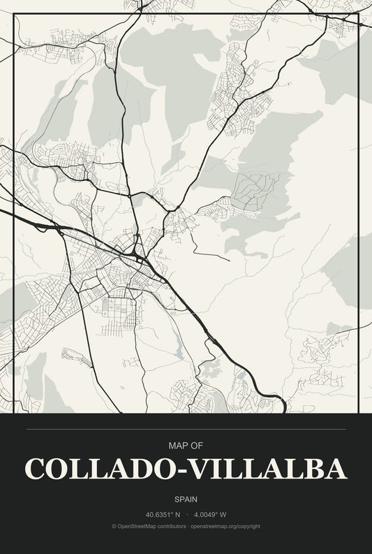 Collado-Villalba, Spain City Map Aluminum Sign in Museum Plaque style