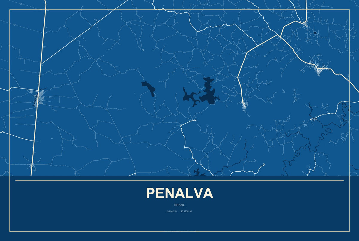 Penalva, Brazil City Map Aluminum Sign in Harbor Cobalt style