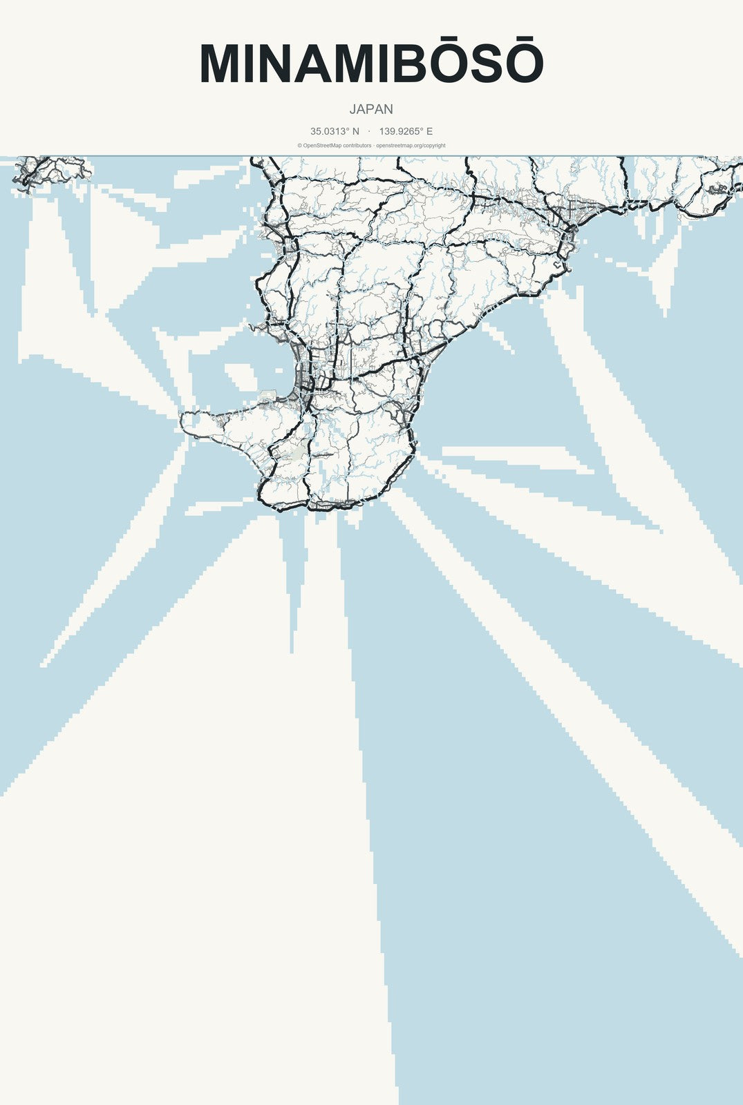Minamibōsō, Japan City Map Aluminum Sign in Headline Atlas style