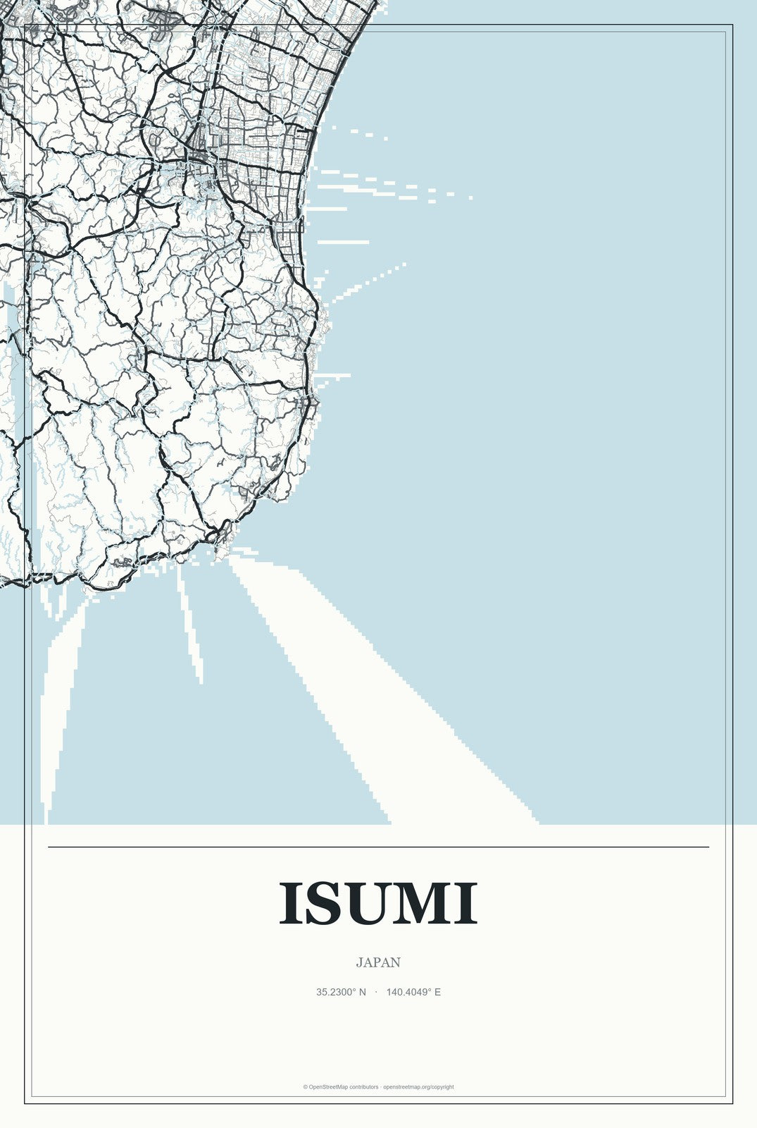 Isumi, Japan City Map Aluminum Sign in Gallery Air style