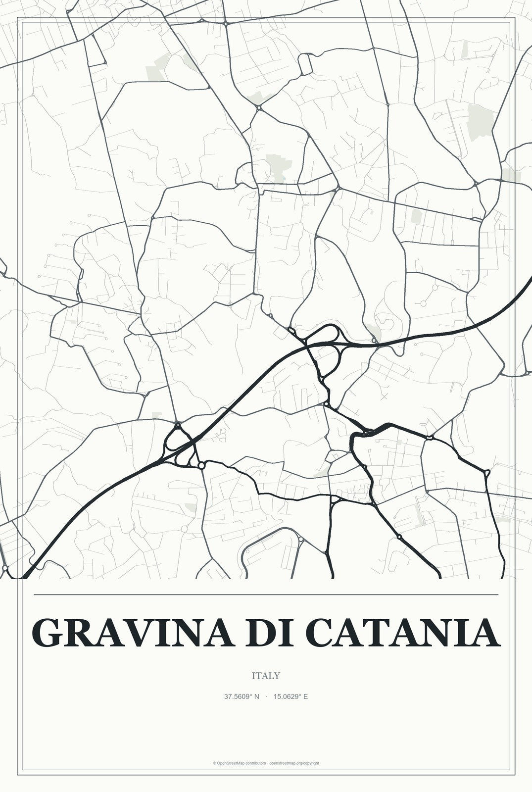 Gravina di Catania, Italy City Map Aluminum Sign in Gallery Air style