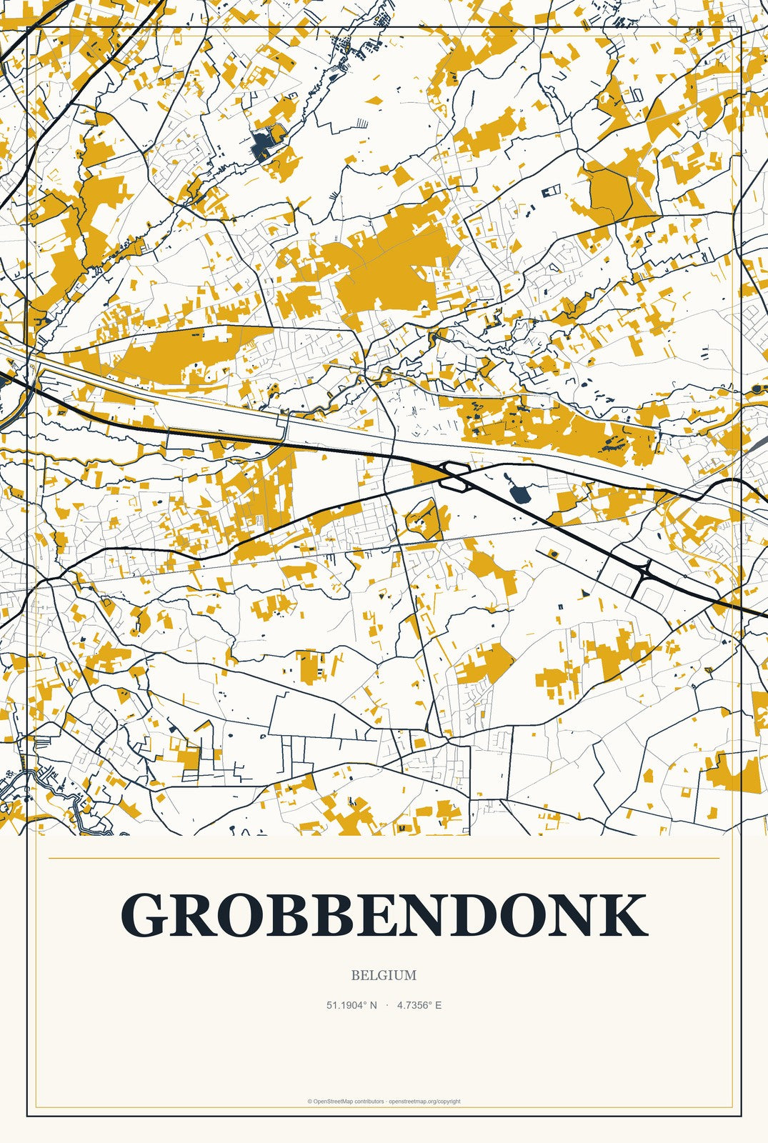 Grobbendonk, Belgium City Map Aluminum Sign in Citrine Modern style