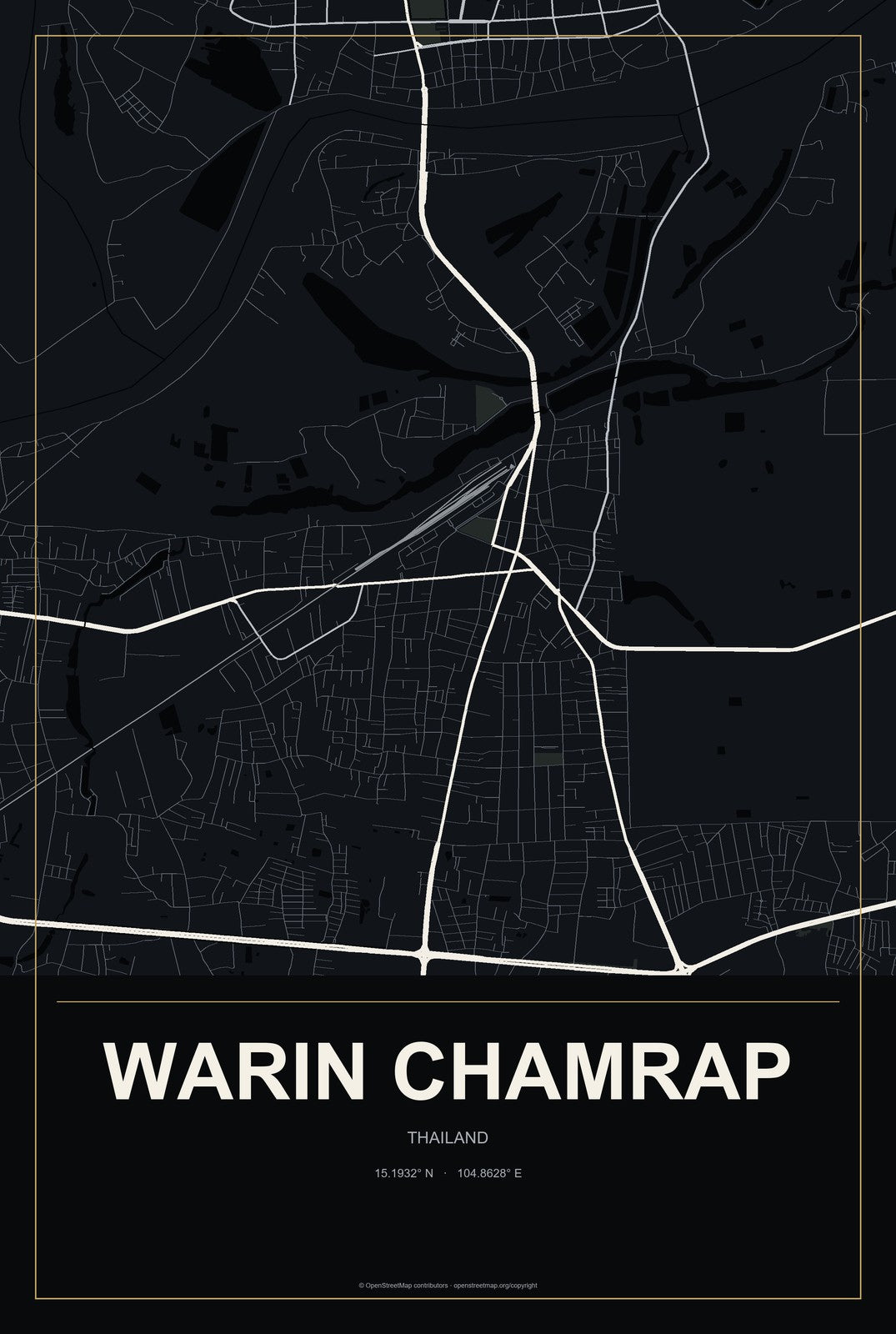Warin Chamrap, Thailand City Map Aluminum Sign in Metropolitan Noir style