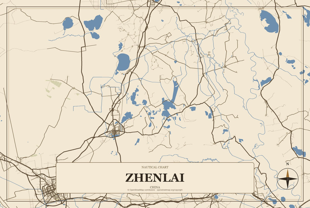Zhenlai, China City Map Aluminum Sign in Heritage Nautical style