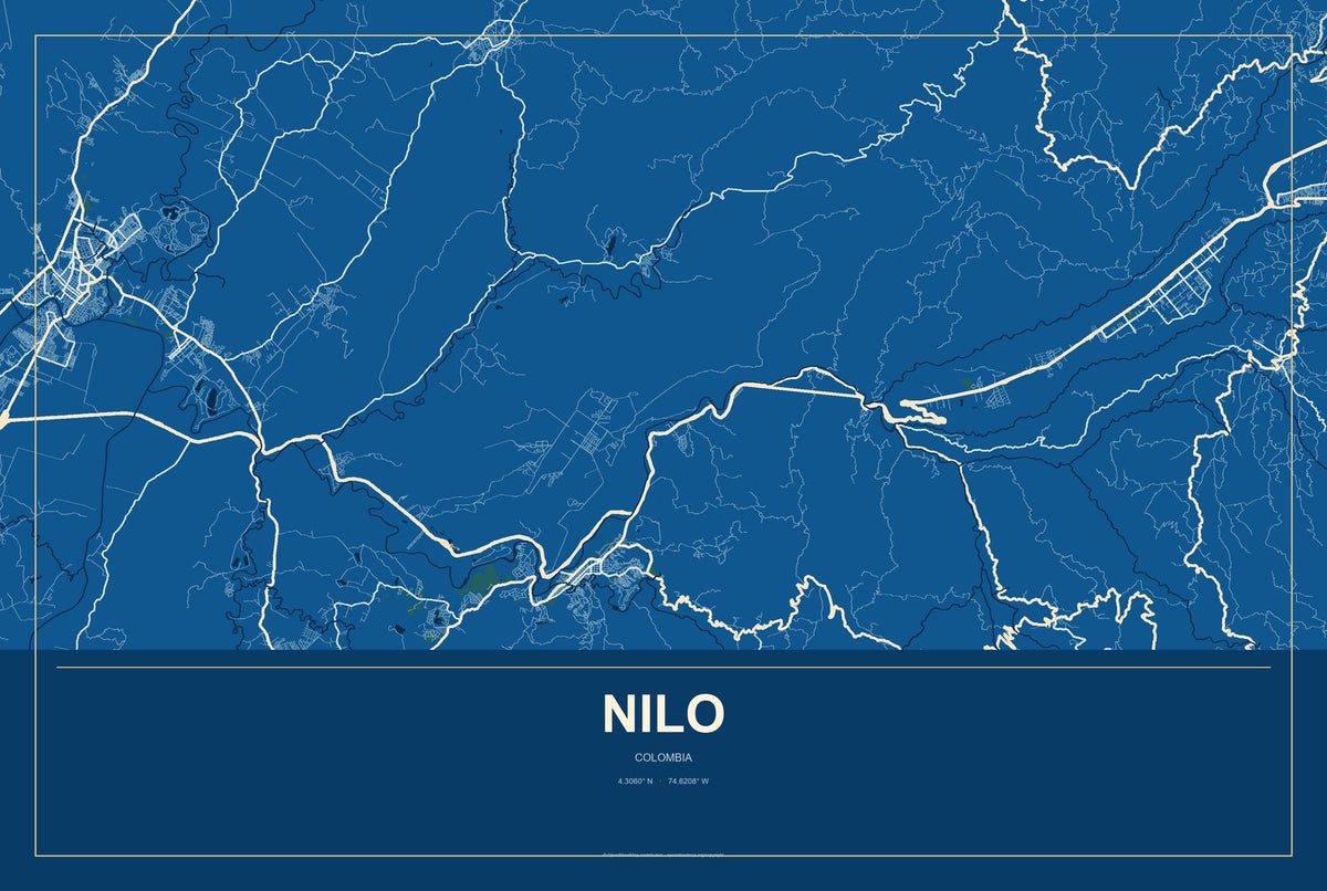 Nilo, Colombia City Map Aluminum Sign in Harbor Cobalt style