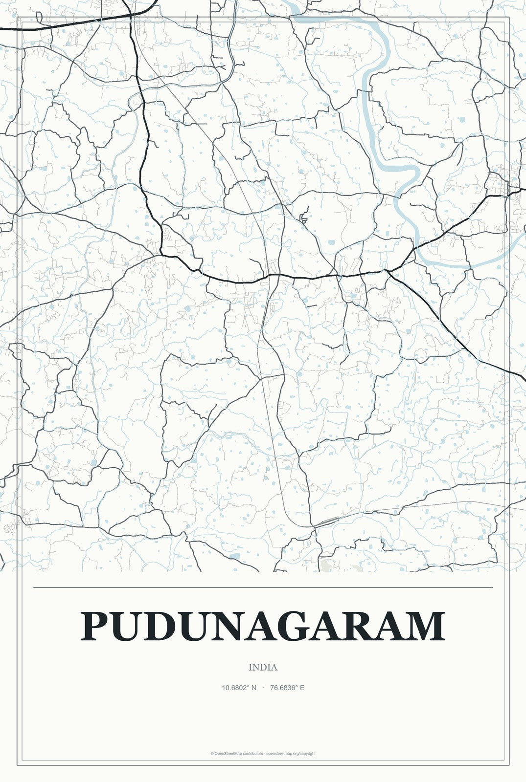 Pudunagaram, India City Map Aluminum Sign in Gallery Air style