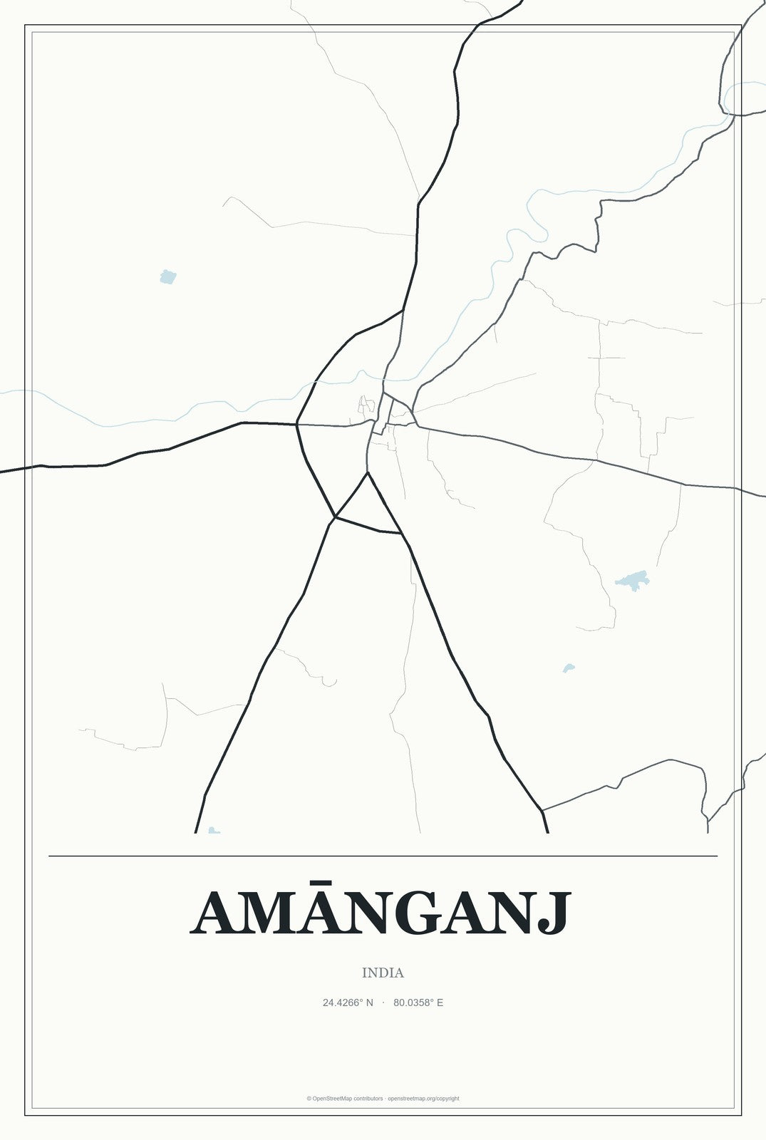 Amānganj, India City Map Aluminum Sign in Gallery Air style