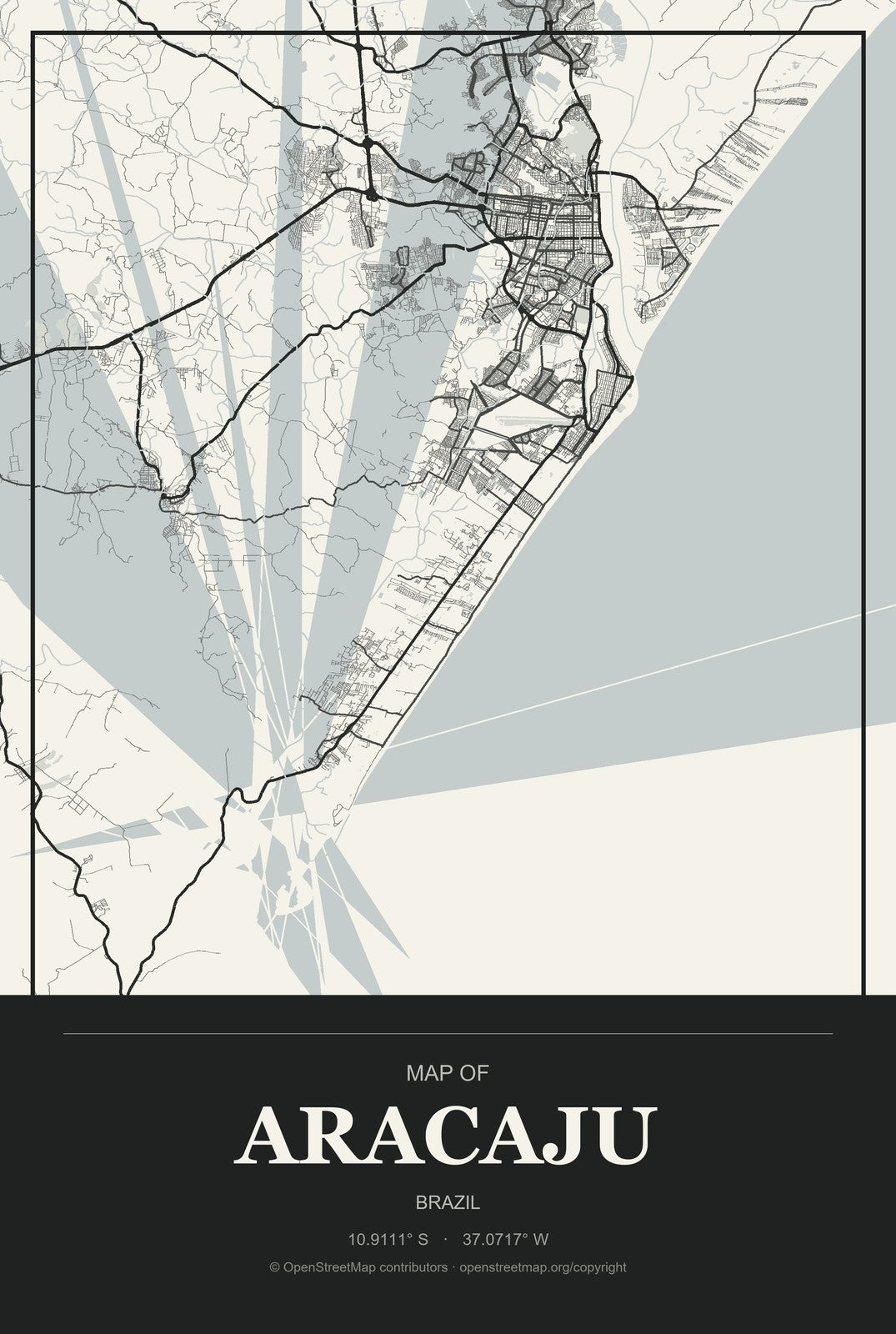 Aracaju, Brazil City Map Aluminum Sign in Museum Plaque style