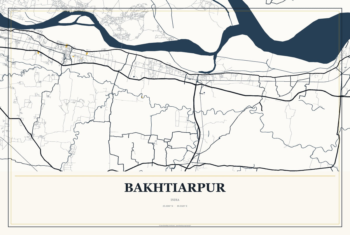 Bakhtiarpur, India City Map Aluminum Sign in Citrine Modern style