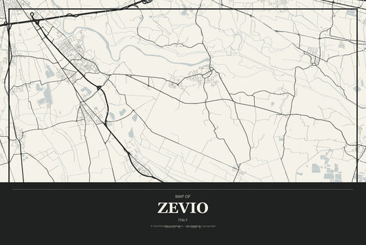 Zevio, Italy City Map Aluminum Sign in Museum Plaque style