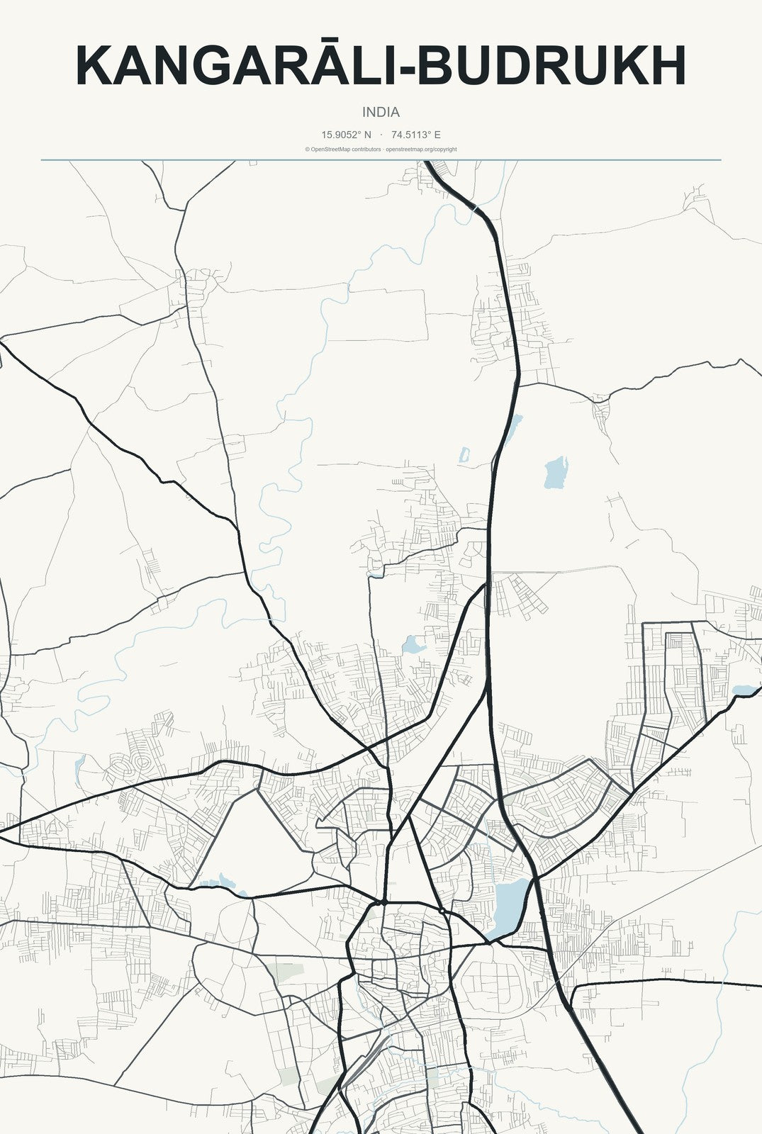 Kangarāli-budrukh, India City Map Aluminum Sign in Headline Atlas style