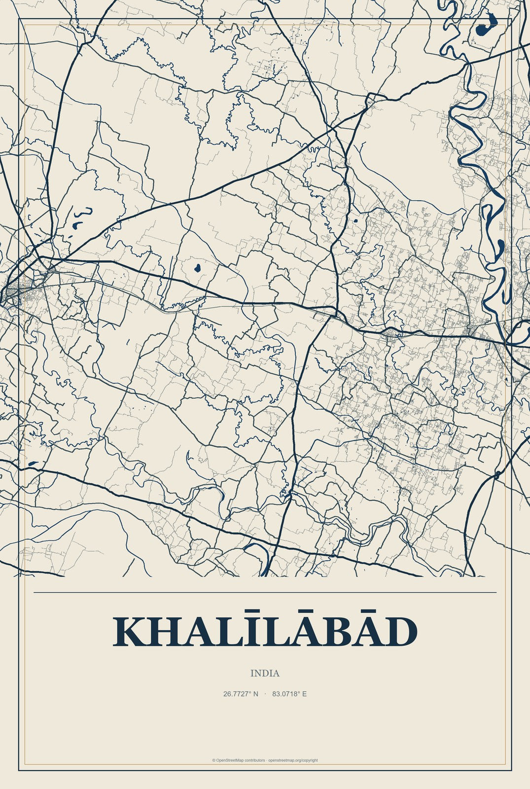 Khalīlābād, India City Map Aluminum Sign in Coastal Cutout style