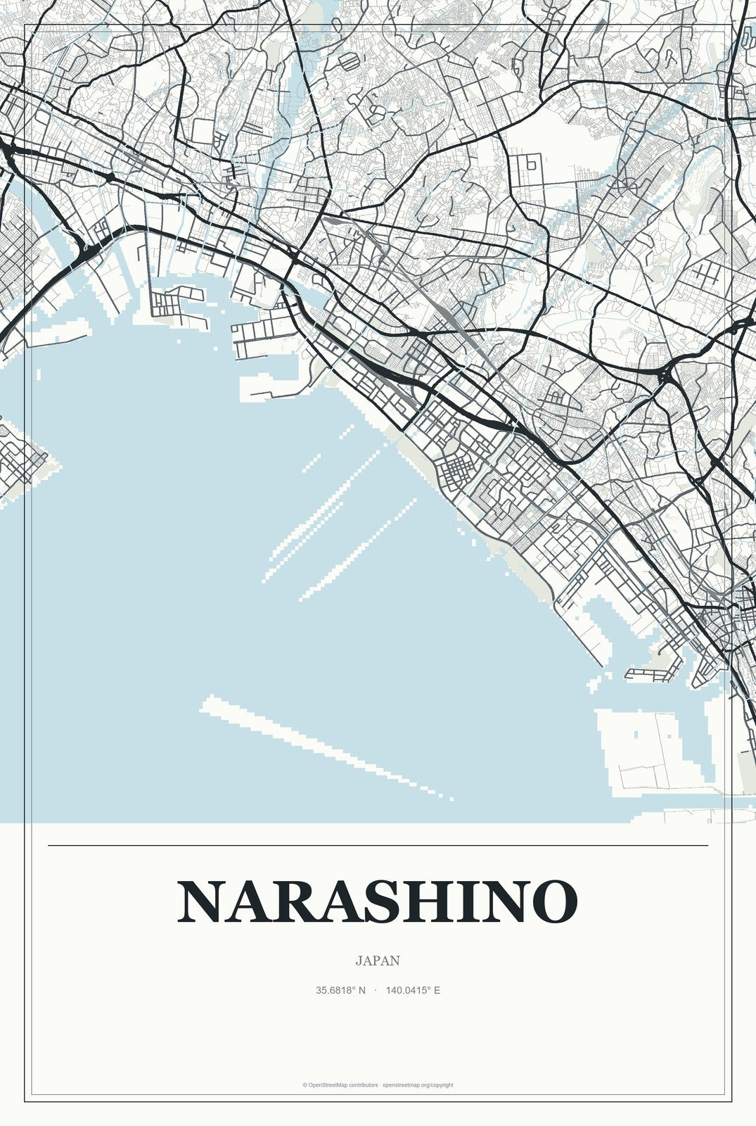 Narashino, Japan City Map Aluminum Sign in Gallery Air style