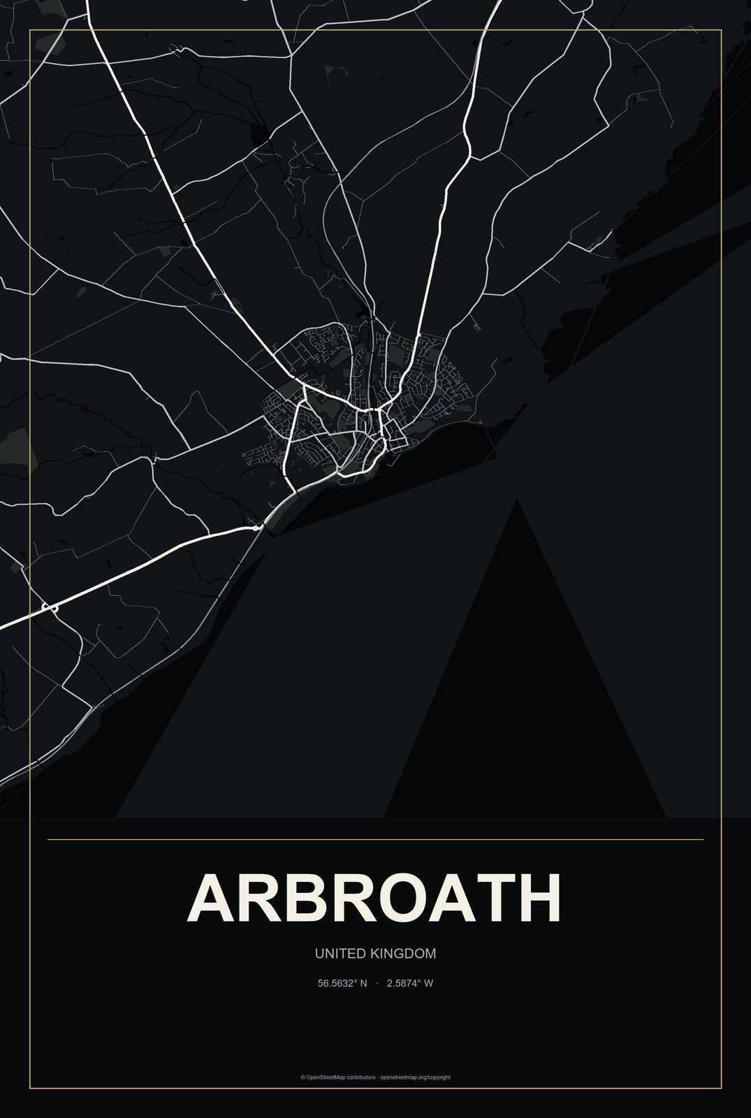 Arbroath, United Kingdom City Map Aluminum Sign in Metropolitan Noir style