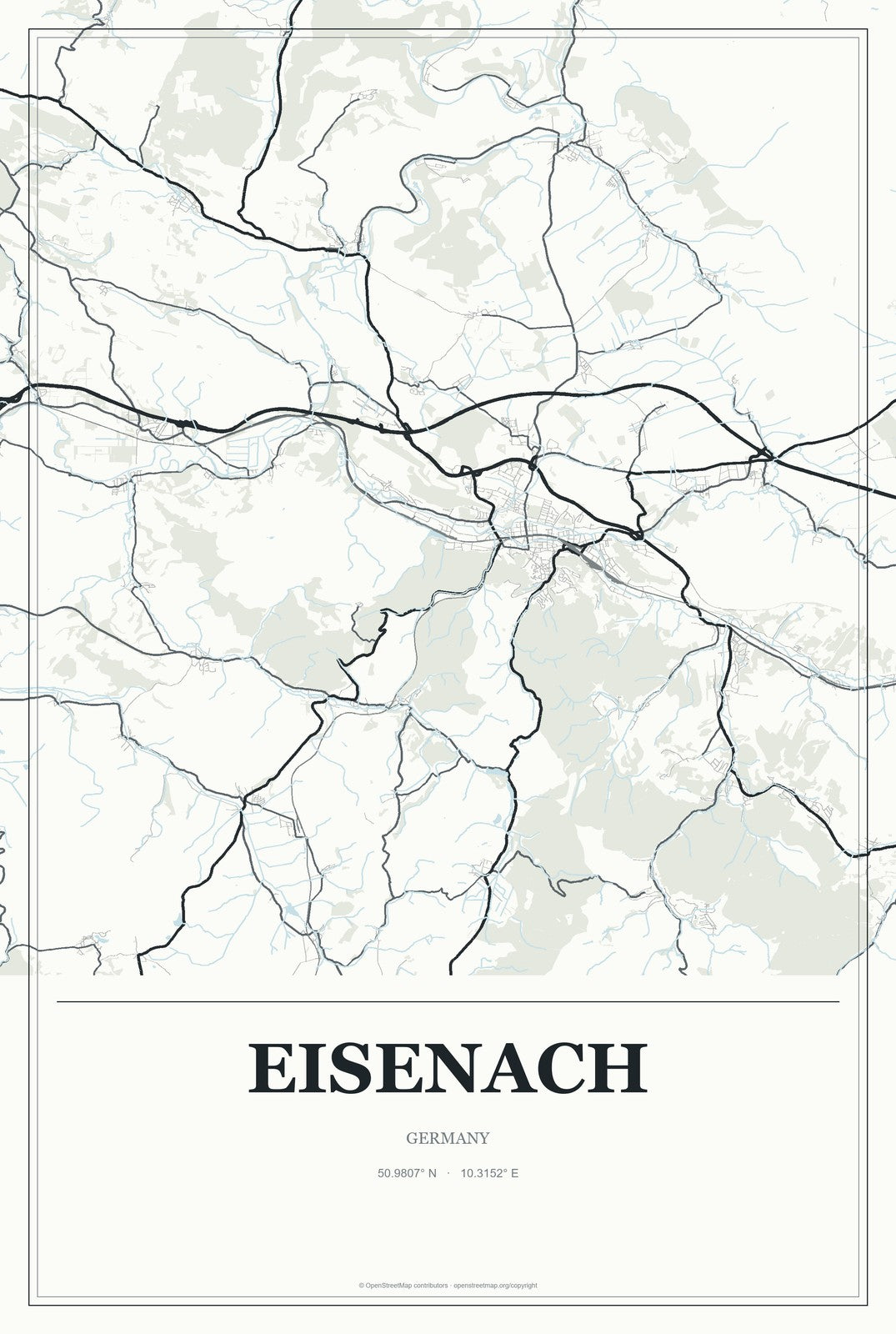 Eisenach, Germany City Map Aluminum Sign in Gallery Air style