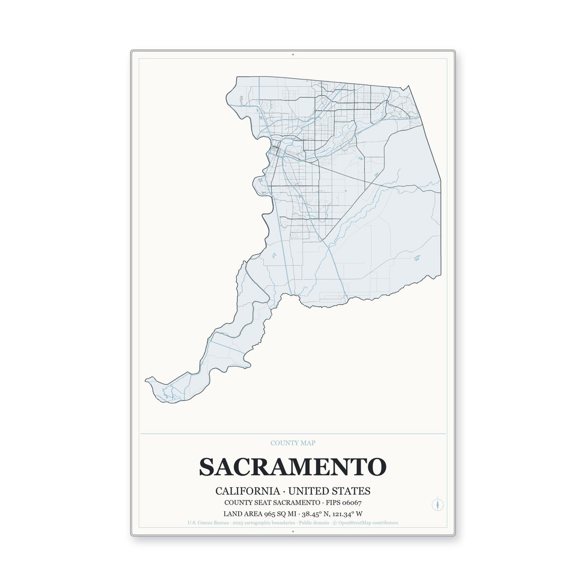 Sacramento County, California Map Aluminum Sign in Gallery Air style