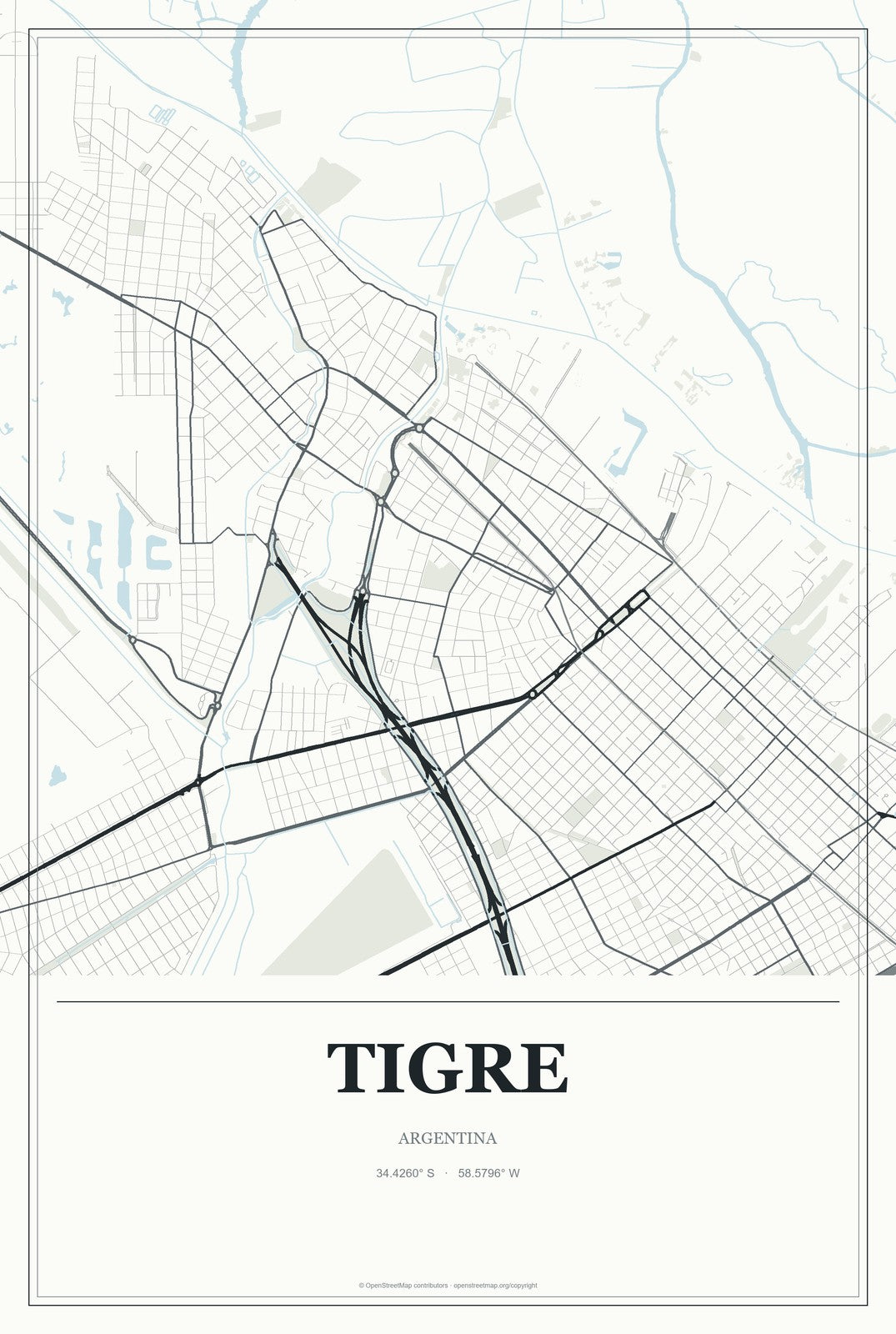 Tigre, Argentina City Map Aluminum Sign in Gallery Air style